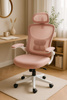 Fotel biurowy ergonomiczny obrotowy siateczkowy bujany krzesło różowo-biały Prime