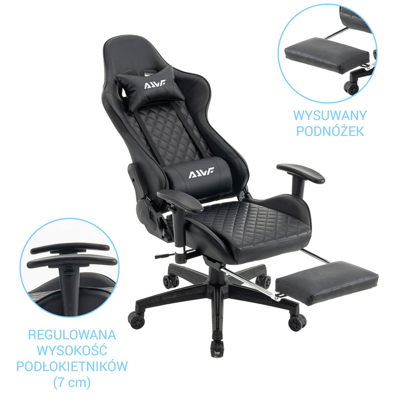 Fotel dla gracza gamingowy ergonomiczny krzesło z podnóżkiem czarny Zeus Carbon