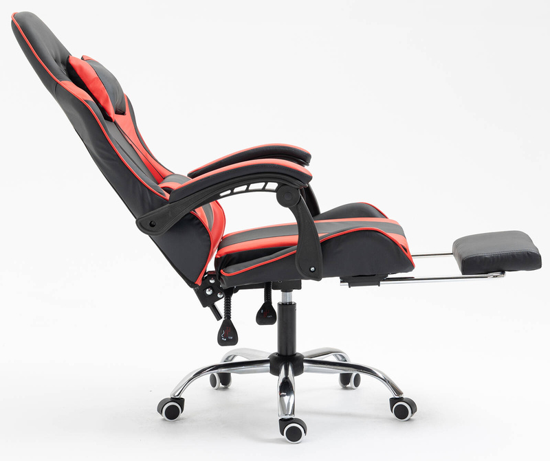 Fotel dla gracza ergonomiczny gamingowy obrotowy krzesło z podnóżkiem czerwono-czarny Boss