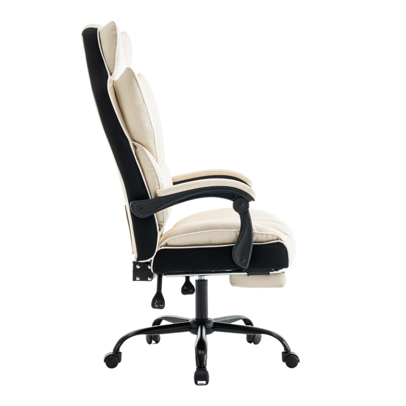 Fotel biurowy ergonomiczny obrotowy krzesło z podnóżkiem beżowo-biały Premium