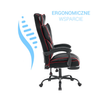 Fotel biurowy ergonomiczny obrotowy krzesło z podnóżkiem czarno-czerwony Premium
