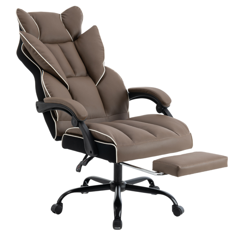 Fotel biurowy ergonomiczny obrotowy krzesło z podnóżkiem brązowy Premium