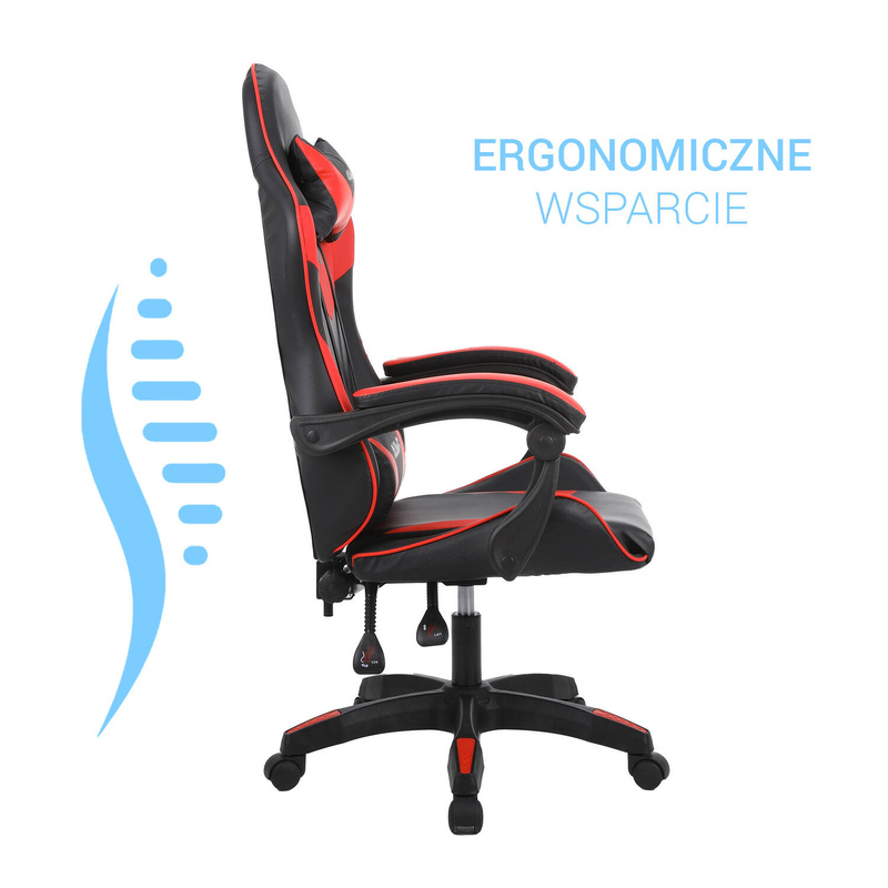 Fotel dla gracza gamingowy krzesło kubełkowy mocny ergonomiczny biurowy czarno-czerwony Milan