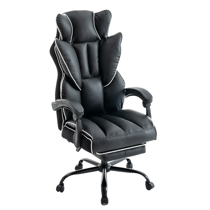 Fotel biurowy ergonomiczny obrotowy krzesło z podnóżkiem czarno-biały Premium