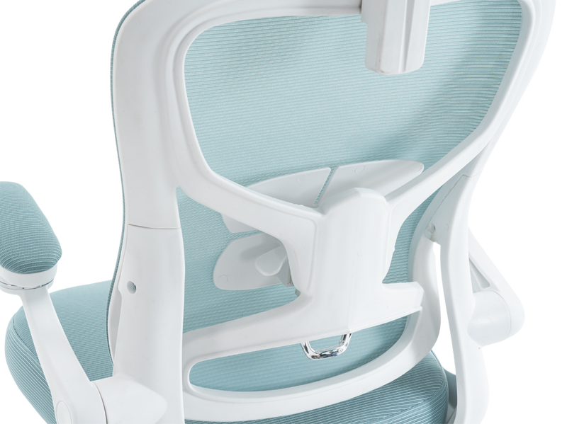 Fotel biurowy ergonomiczny obrotowy siateczkowy bujany krzesło błękitno-biały Prime