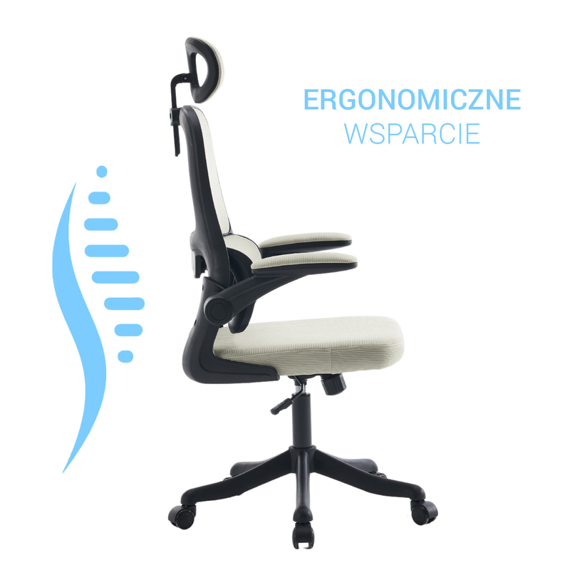Fotel biurowy ergonomiczny obrotowy siateczkowy bujany beżowo-czarny Classic