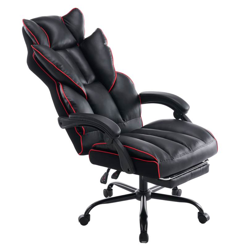 Fotel biurowy ergonomiczny obrotowy krzesło z podnóżkiem czarno-czerwony Premium