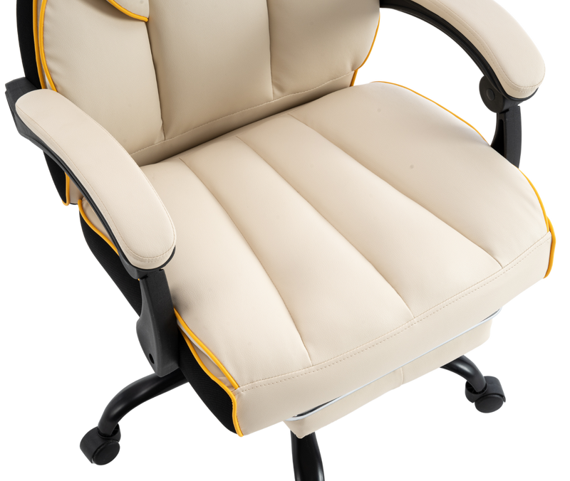 Fotel biurowy ergonomiczny obrotowy krzesło z podnóżkiem beżowo-złoty Premium