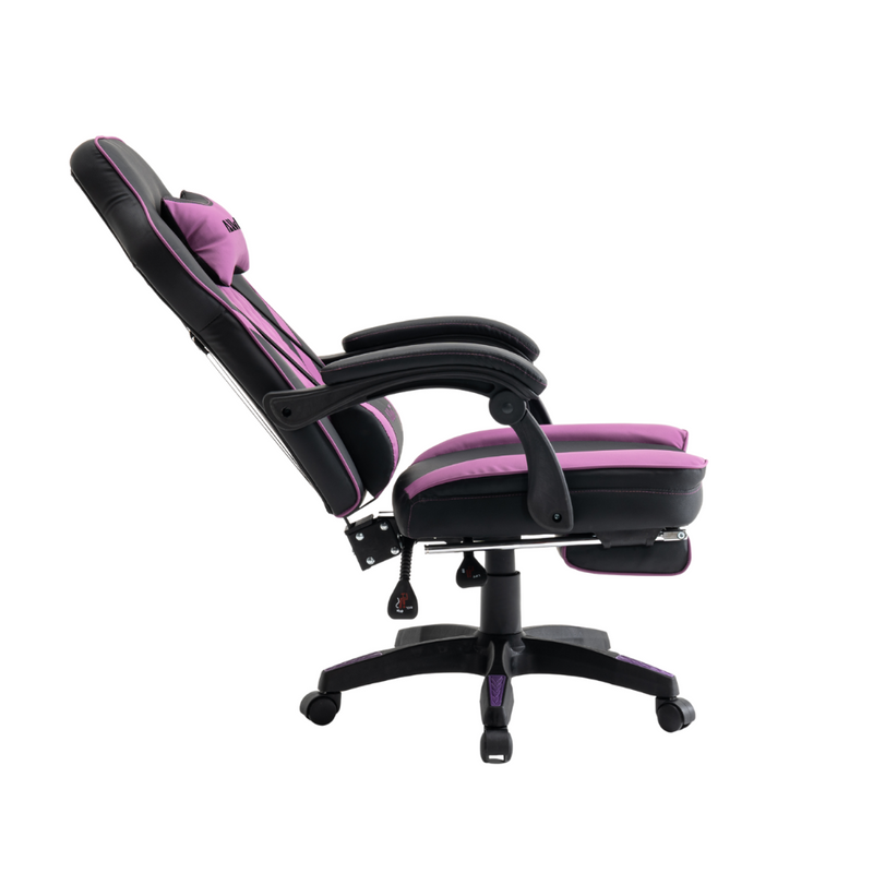 Fotel gamingowy z podnóżkiem ekoskóra krzesło dla gracza biurowy ergonomiczny czarno-fioletowy Champion