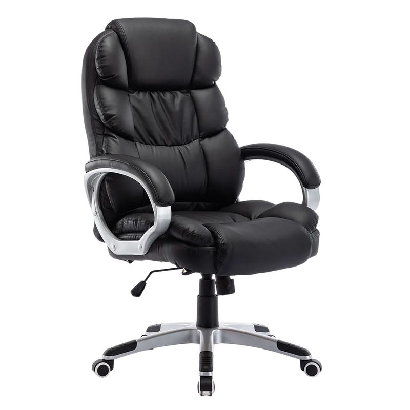 Fotel biurowy ergonomiczny obrotowy krzesło ekoskóra czarny Grand