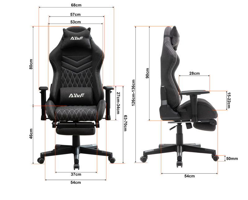 Fotel dla gracza gamingowy kubełkowy materiałowy ergonomiczny krzesło z podnóżkiem czarny Modern
