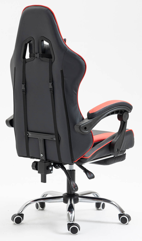 Fotel dla gracza ergonomiczny gamingowy obrotowy krzesło z podnóżkiem czerwono-czarny Boss