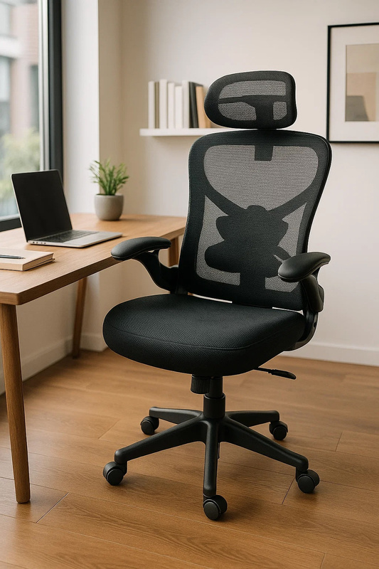 Fotel biurowy ergonomiczny obrotowy siateczkowy bujany krzesło czarny Prime