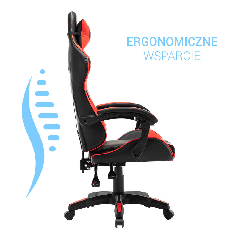 Fotel gramingowy krzesło dla gracza biurowy kubełkowy obrotowy czarno-czerwony Vito