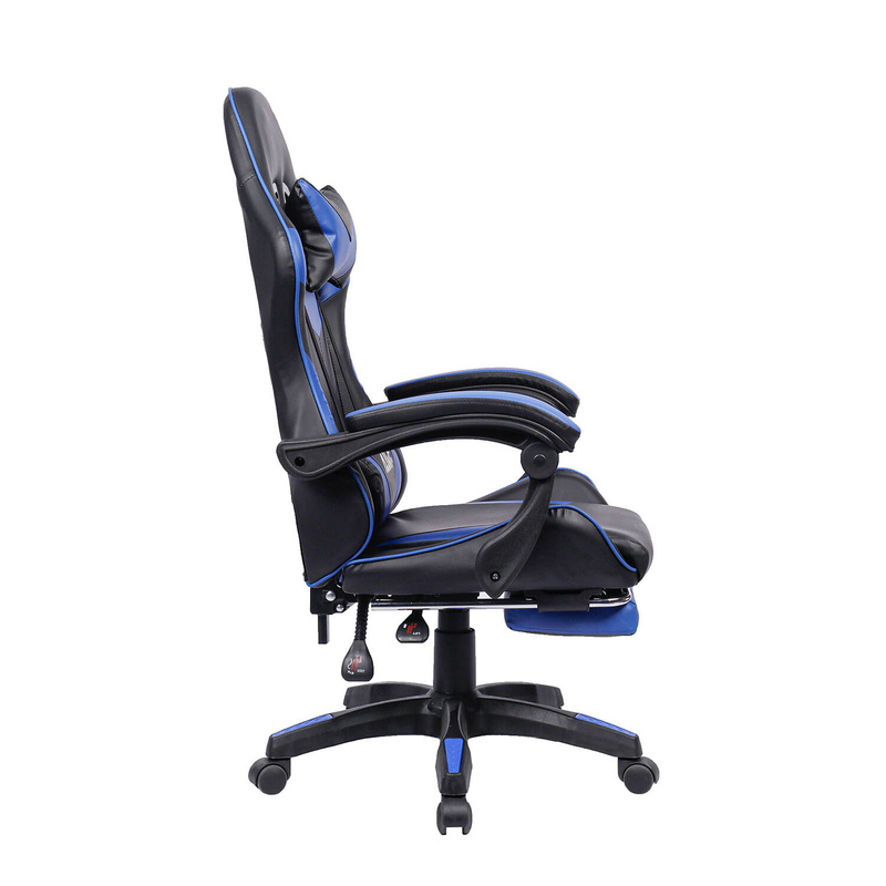 Fotel gamingowy z podnóżkiem krzesło dla gracza biurowy ergonomiczny czarno-niebieski Sienna