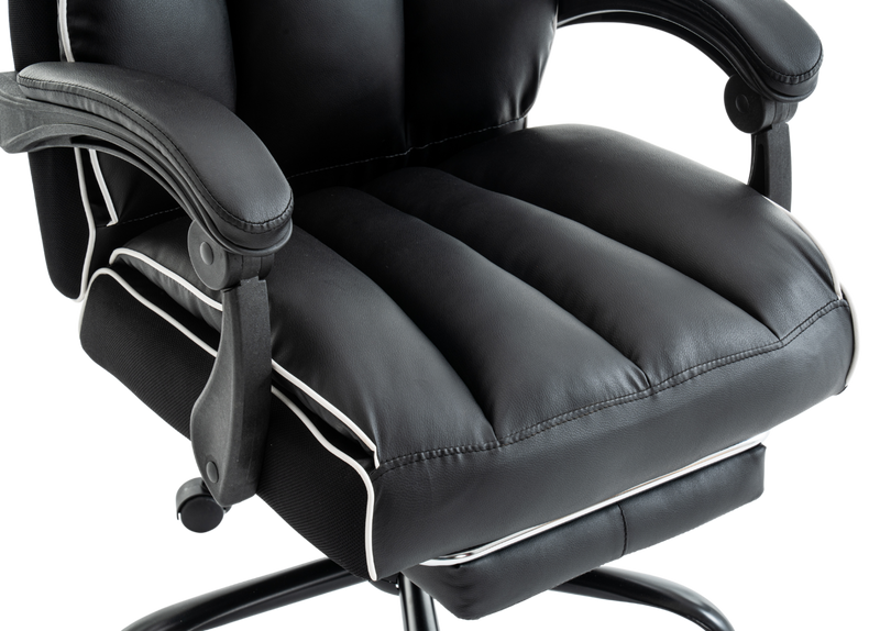 Fotel biurowy ergonomiczny obrotowy krzesło z podnóżkiem czarno-biały Premium