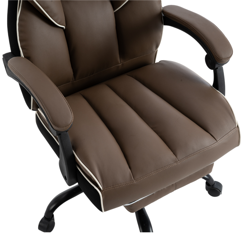 Fotel biurowy ergonomiczny obrotowy krzesło z podnóżkiem brązowy Premium