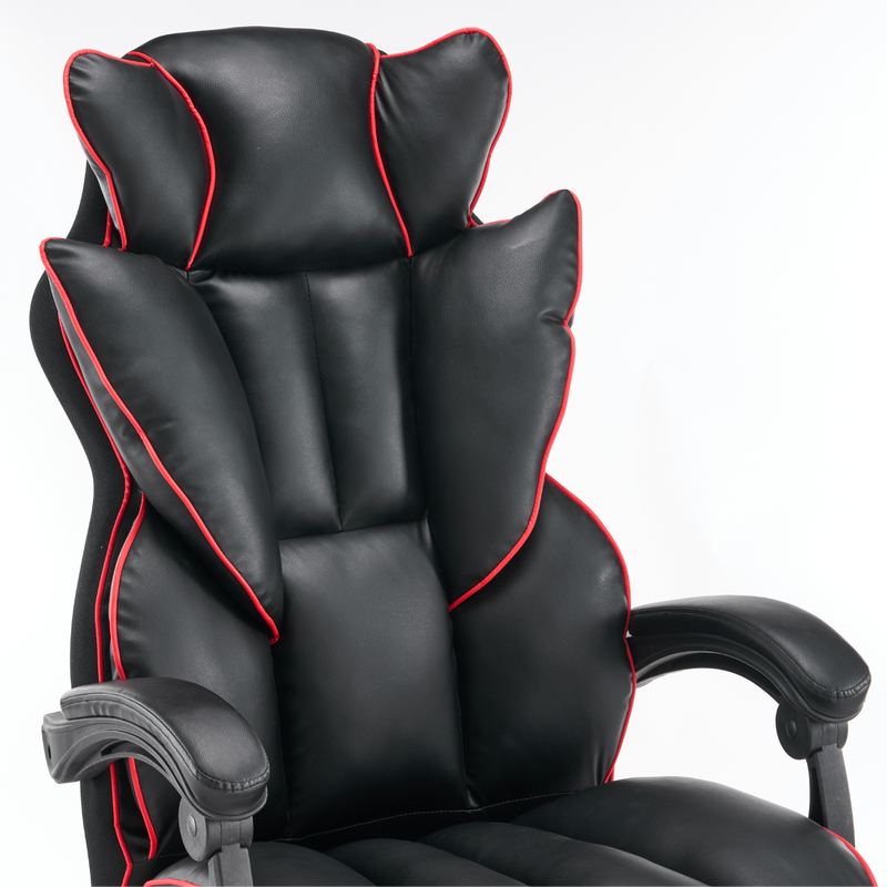 Fotel biurowy ergonomiczny obrotowy krzesło z podnóżkiem czarno-czerwony Premium