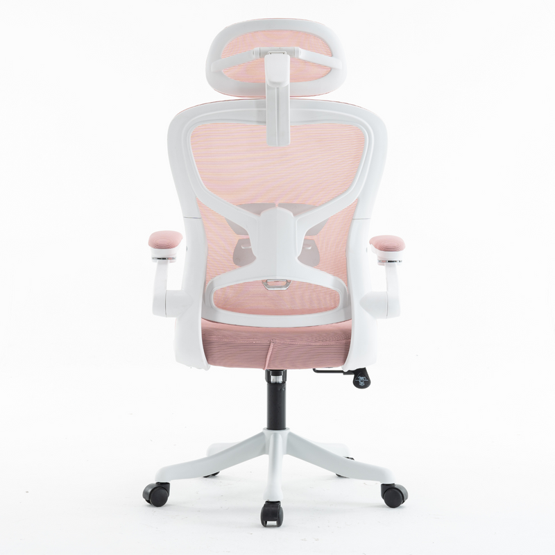 Fotel biurowy ergonomiczny obrotowy siateczkowy bujany krzesło różowo-biały Prime