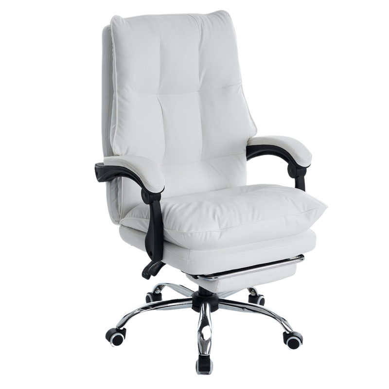 Fotel biurowy ergonomiczny obrotowy bujany krzesło z podnóżkiem ekoskóra biały Elegant