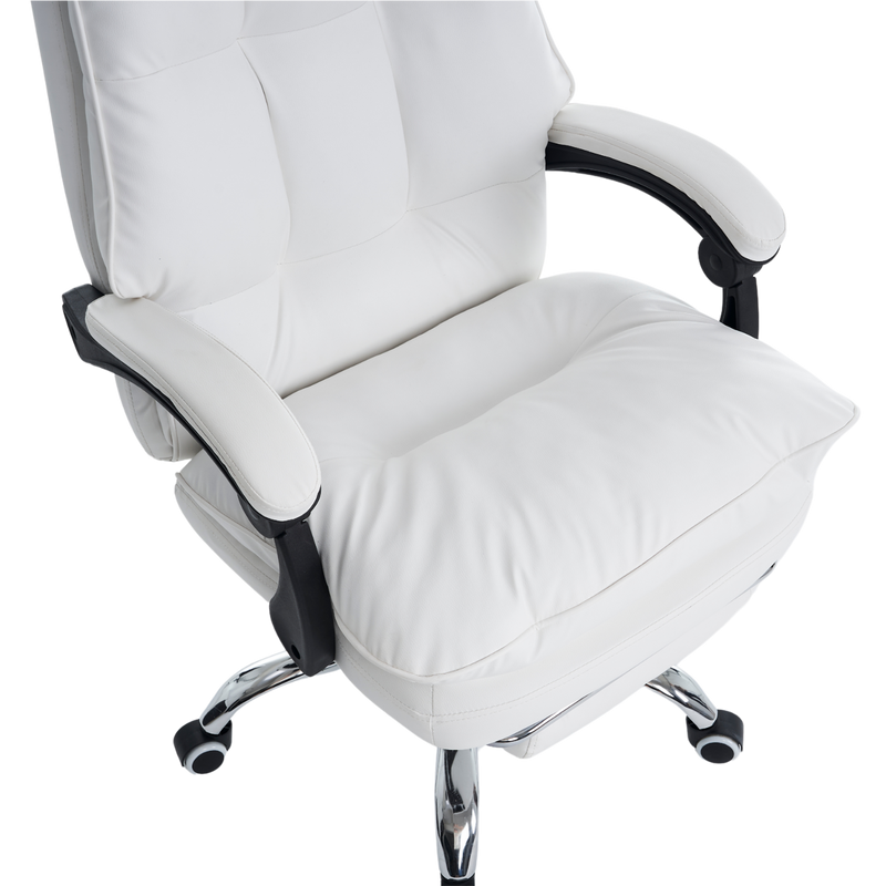 Fotel biurowy ergonomiczny obrotowy bujany krzesło z podnóżkiem ekoskóra biały Elegant