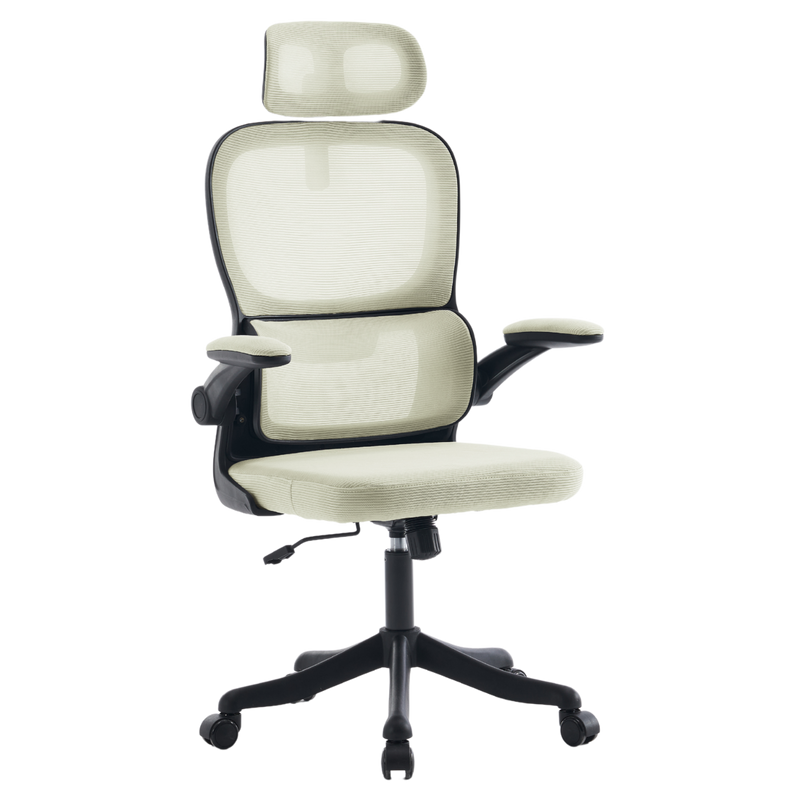 Fotel biurowy ergonomiczny obrotowy siateczkowy bujany beżowo-czarny Classic