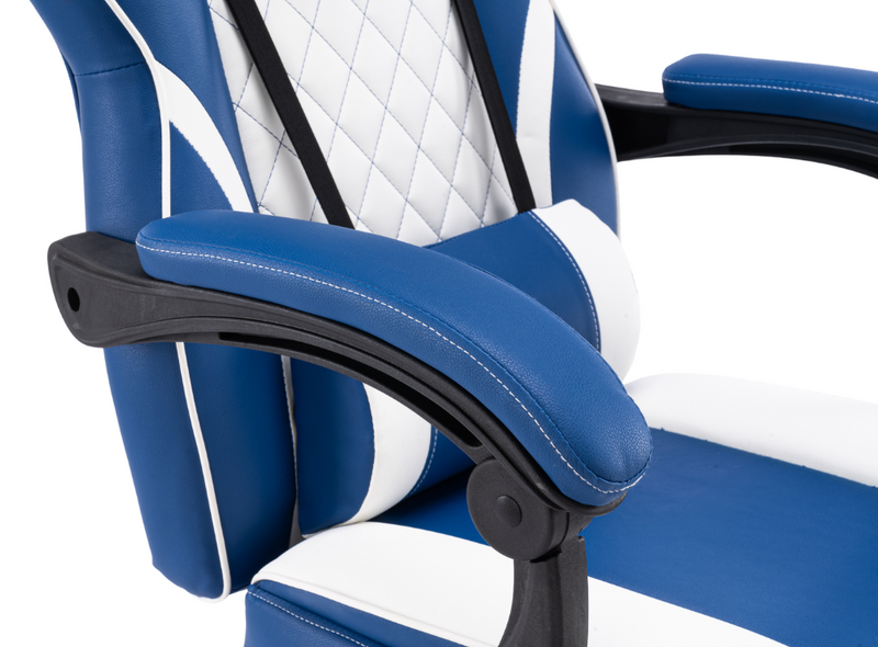 Fotel gamingowy z podnóżkiem ekoskóra krzesło dla gracza biurowy ergonomiczny niebiesko-biały Champion