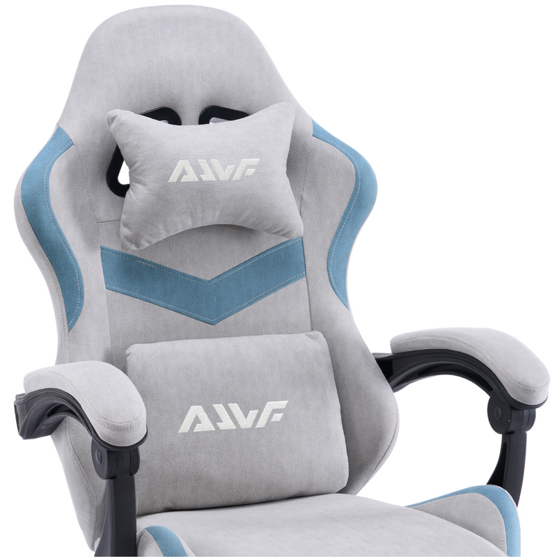 Fotel gamingowy z podnóżkiem zamszowy materiałowy krzesło dla gracza biurowy ergonomiczny szaro-niebieski Empo