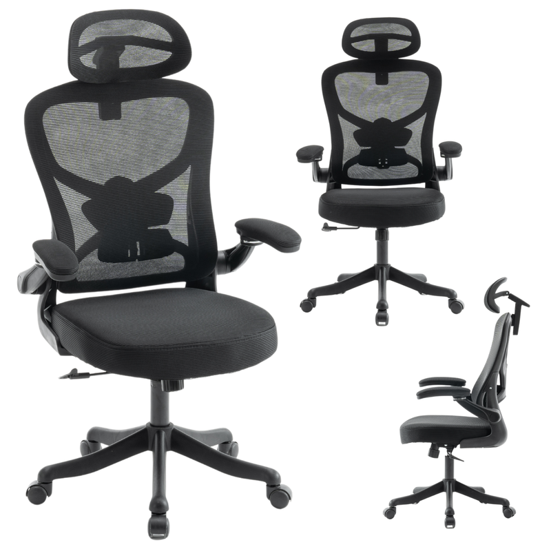 Fotel biurowy ergonomiczny obrotowy siateczkowy bujany krzesło czarny Prime