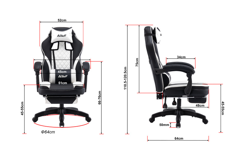 Fotel gamingowy z podnóżkiem ekoskóra krzesło dla gracza biurowy ergonomiczny czarno-biały Champion
