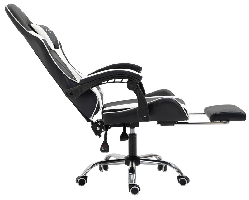 Fotel dla gracza gamingowy obrotowy krzesło z podnóżkiem biało-czarny Boss
