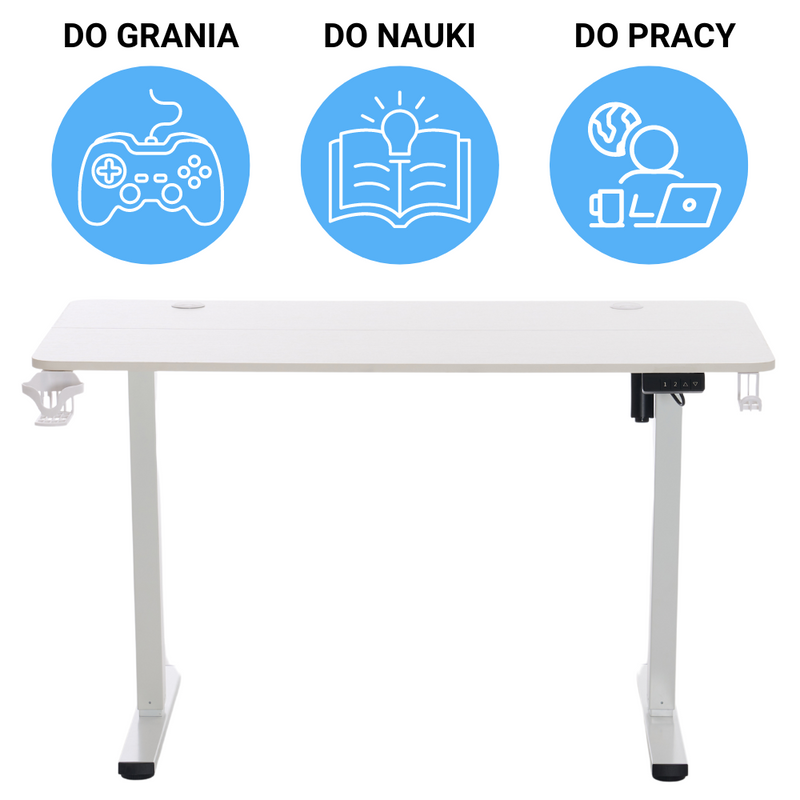 Biurko dla gracza komputerowe gamingowe elektryczne z regulacją wysokości 120x60 białe Atena