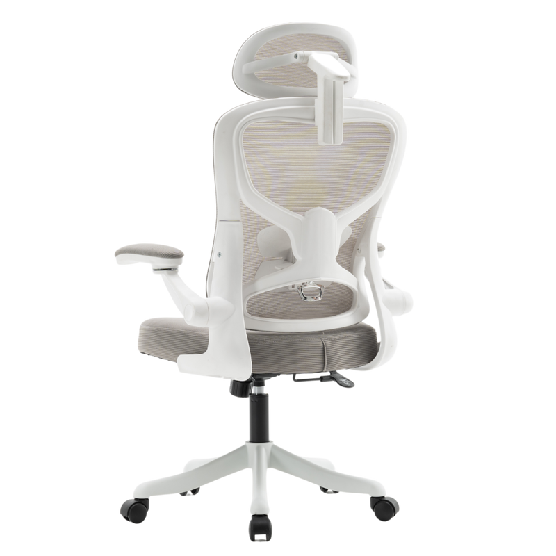 Fotel biurowy ergonomiczny obrotowy siateczkowy bujany krzesło szaro-biały Prime