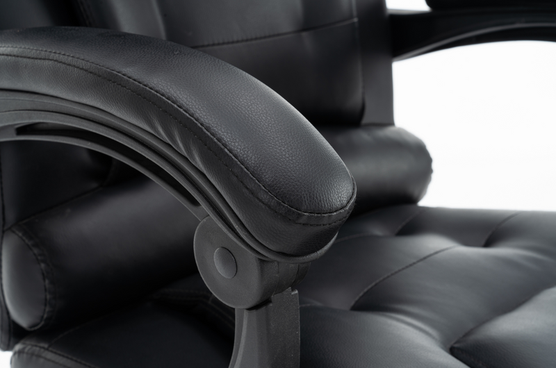 Fotel biurowy ergonomiczny obrotowy bujany krzesło z podnóżkiem ekoskóra czarny Relax