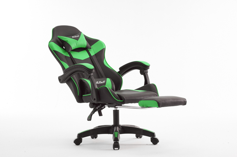 Fotel dla gracza gamingowy biurowy ergonomiczny z podnóżkiem krzesło obrotowe zielono-czarny Sienna