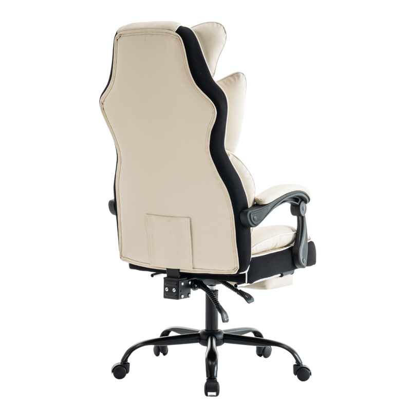 Fotel biurowy ergonomiczny obrotowy krzesło z podnóżkiem beżowo-biały Premium