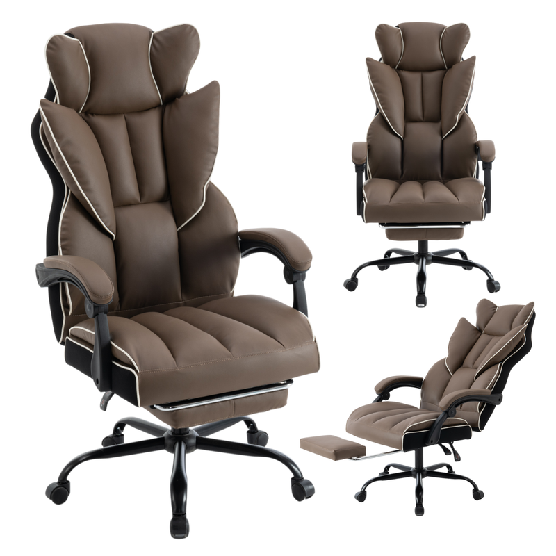 Fotel biurowy ergonomiczny obrotowy krzesło z podnóżkiem brązowy Premium