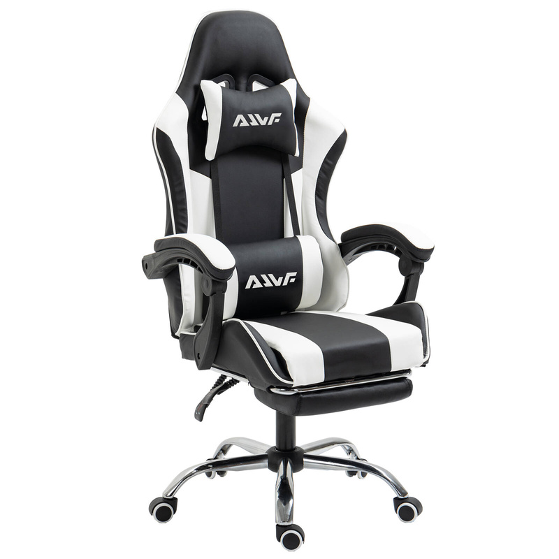 Fotel dla gracza gamingowy obrotowy krzesło z podnóżkiem biało-czarny Boss