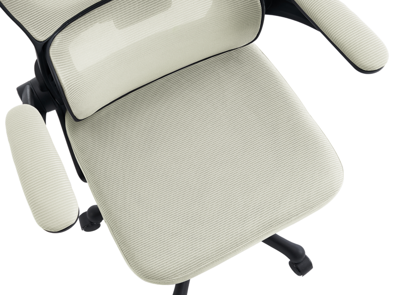 Fotel biurowy ergonomiczny obrotowy siateczkowy bujany beżowo-czarny Classic