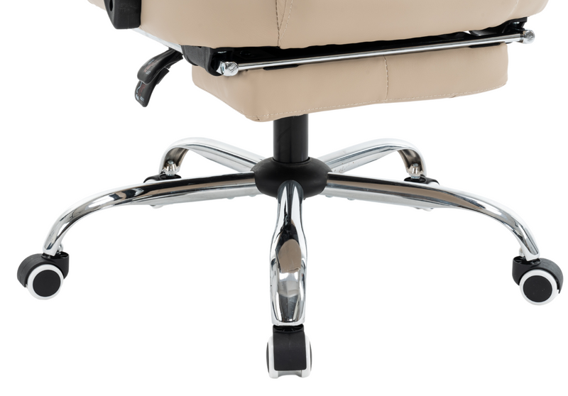 Fotel biurowy ergonomiczny obrotowy bujany krzesło z podnóżkiem ekoskóra beżowy Relax