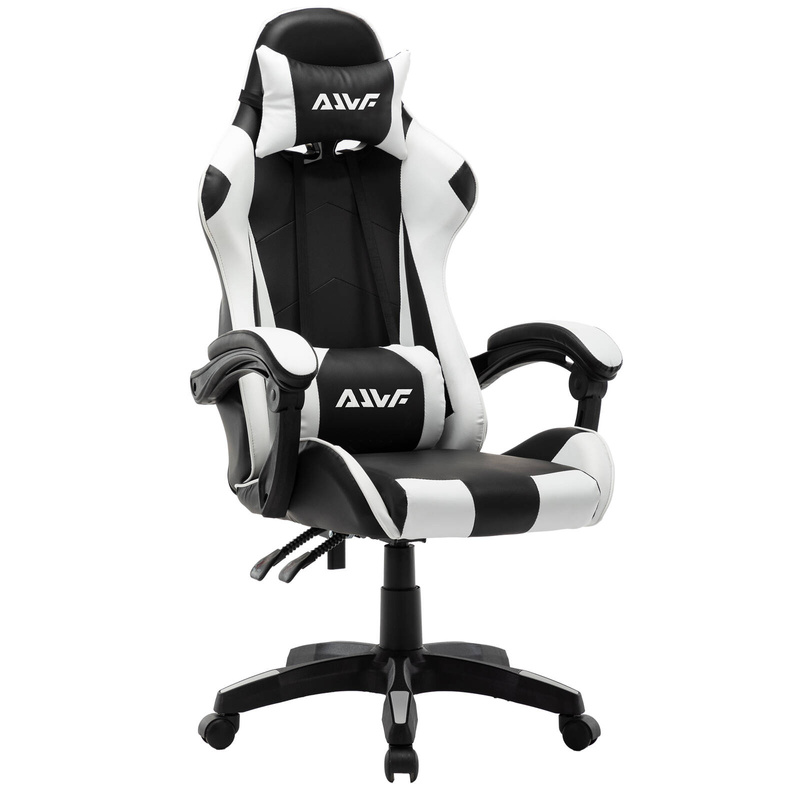 Fotel gamingowy krzesło dla gracza kubełkowy biurowy obrotowy czarno-biały Vito