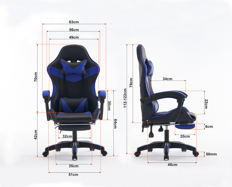 Fotel gamingowy z podnóżkiem krzesło dla gracza biurowy ergonomiczny czarno-niebieski Sienna