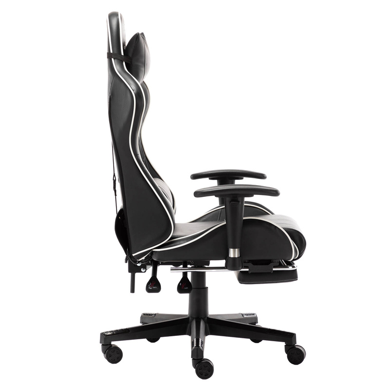 Fotel dla gracza gamingowy ergonomiczny kubełkowy krzesło z podnóżkiem czarno-biały Corpo
