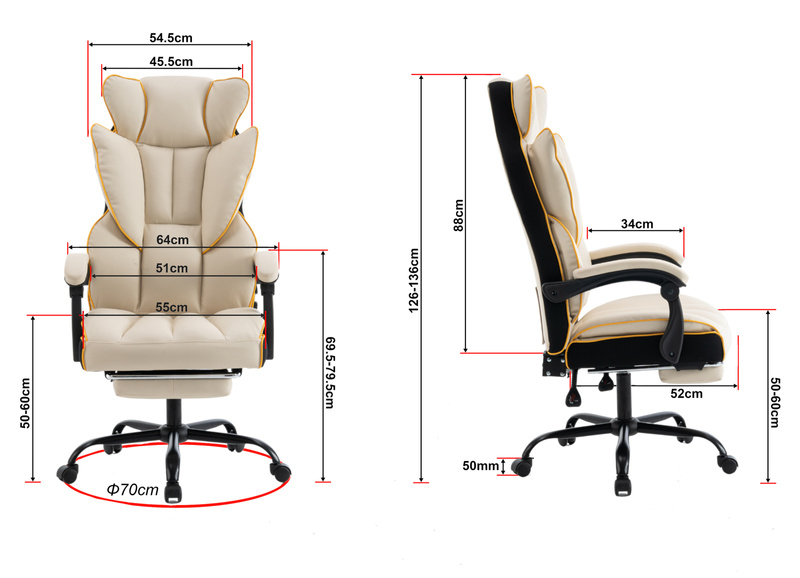 Fotel biurowy ergonomiczny obrotowy krzesło z podnóżkiem beżowo-złoty Premium