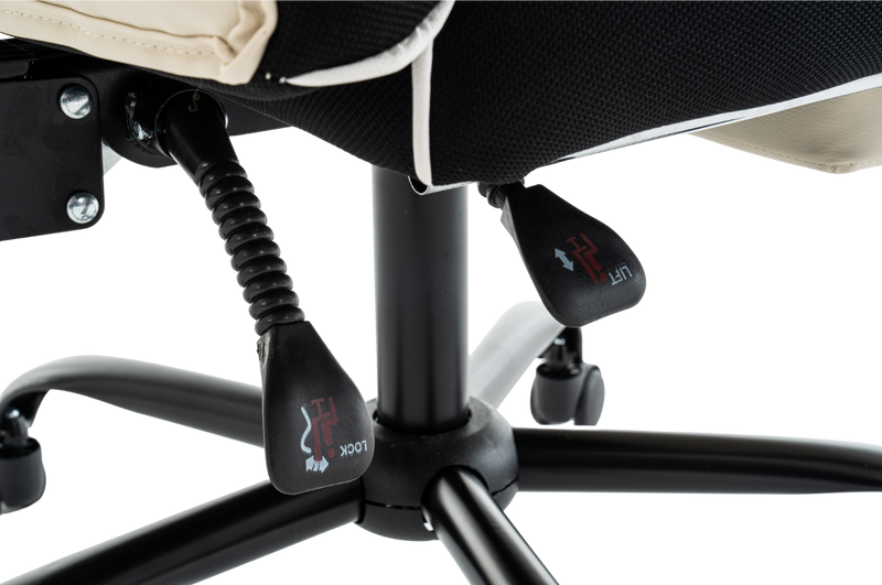 Fotel biurowy ergonomiczny obrotowy krzesło z podnóżkiem beżowo-biały Premium