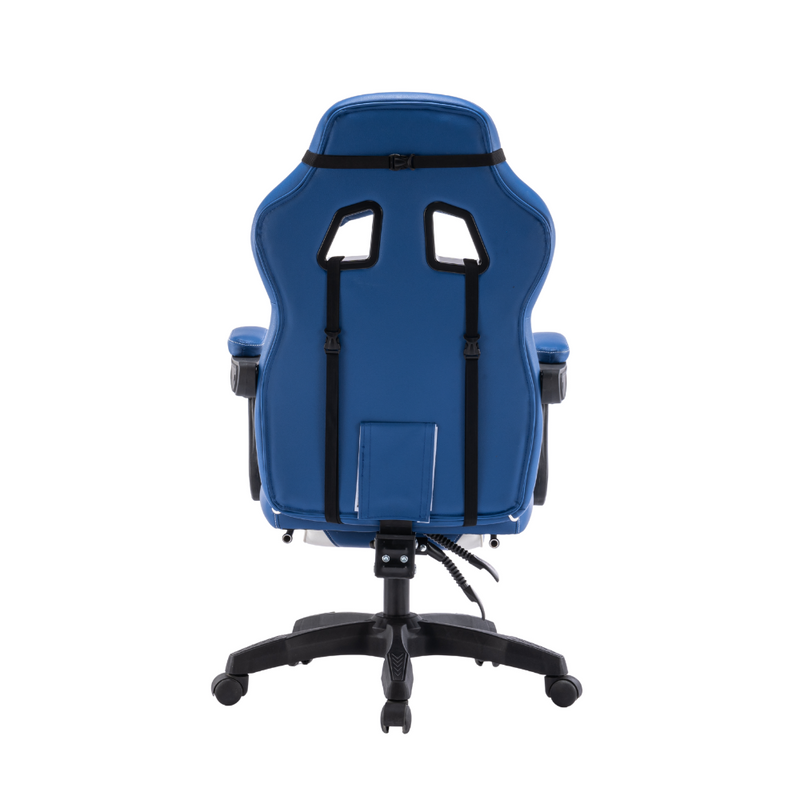 Fotel gamingowy z podnóżkiem ekoskóra krzesło dla gracza biurowy ergonomiczny niebiesko-biały Champion