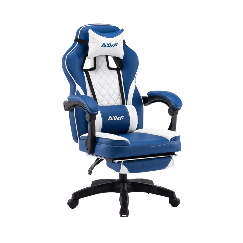 Fotel gamingowy z podnóżkiem ekoskóra krzesło dla gracza biurowy ergonomiczny niebiesko-biały Champion