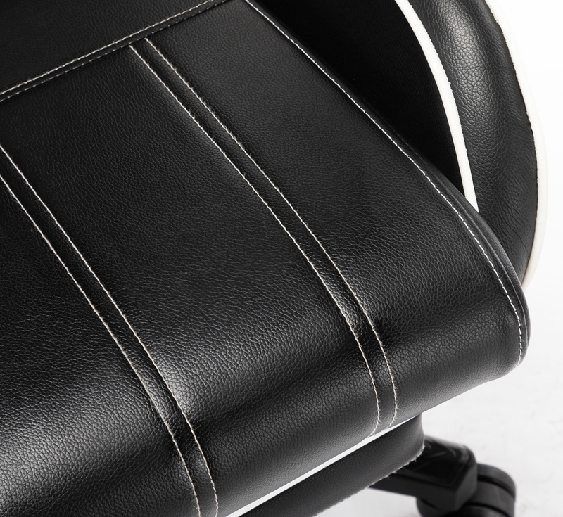 Fotel dla gracza gamingowy ergonomiczny kubełkowy krzesło z podnóżkiem czarno-biały Corpo