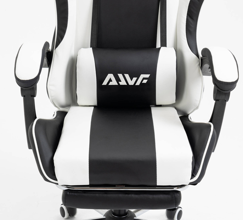 Fotel dla gracza gamingowy obrotowy krzesło z podnóżkiem biało-czarny Boss