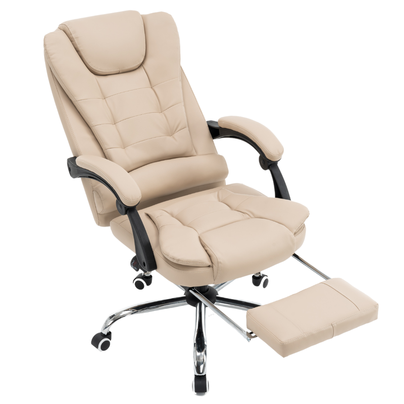 Fotel biurowy ergonomiczny obrotowy bujany krzesło z podnóżkiem ekoskóra beżowy Relax